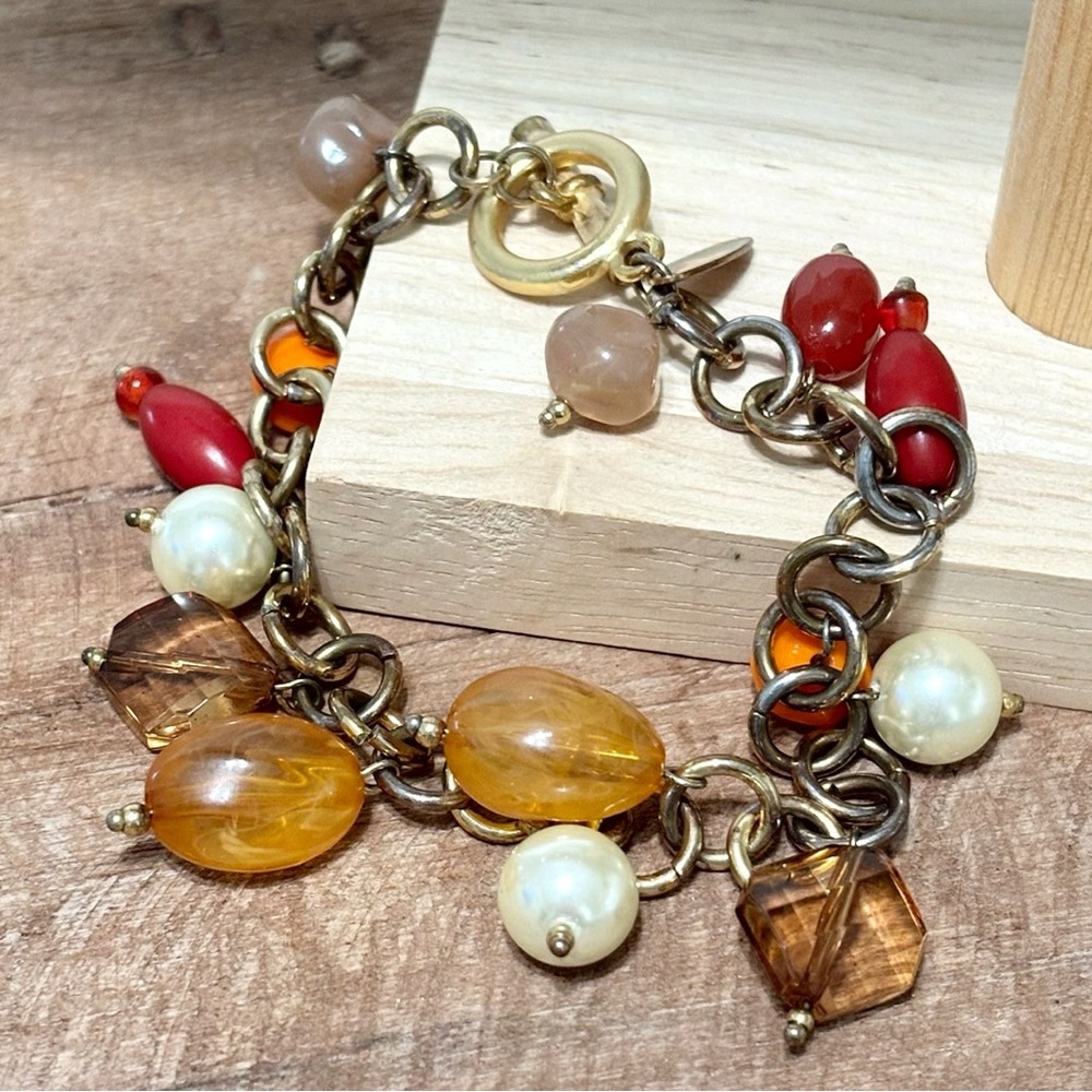 Avenue Elegant Gold and Red Beaded Bracelet